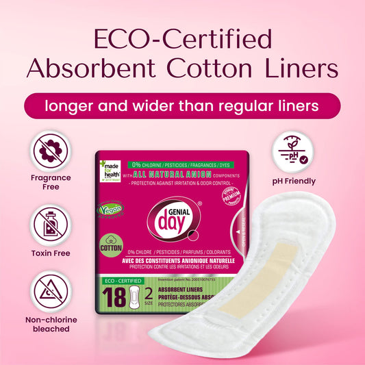 Genial Day anion strip technology visualization highlighting soothing comfort features.