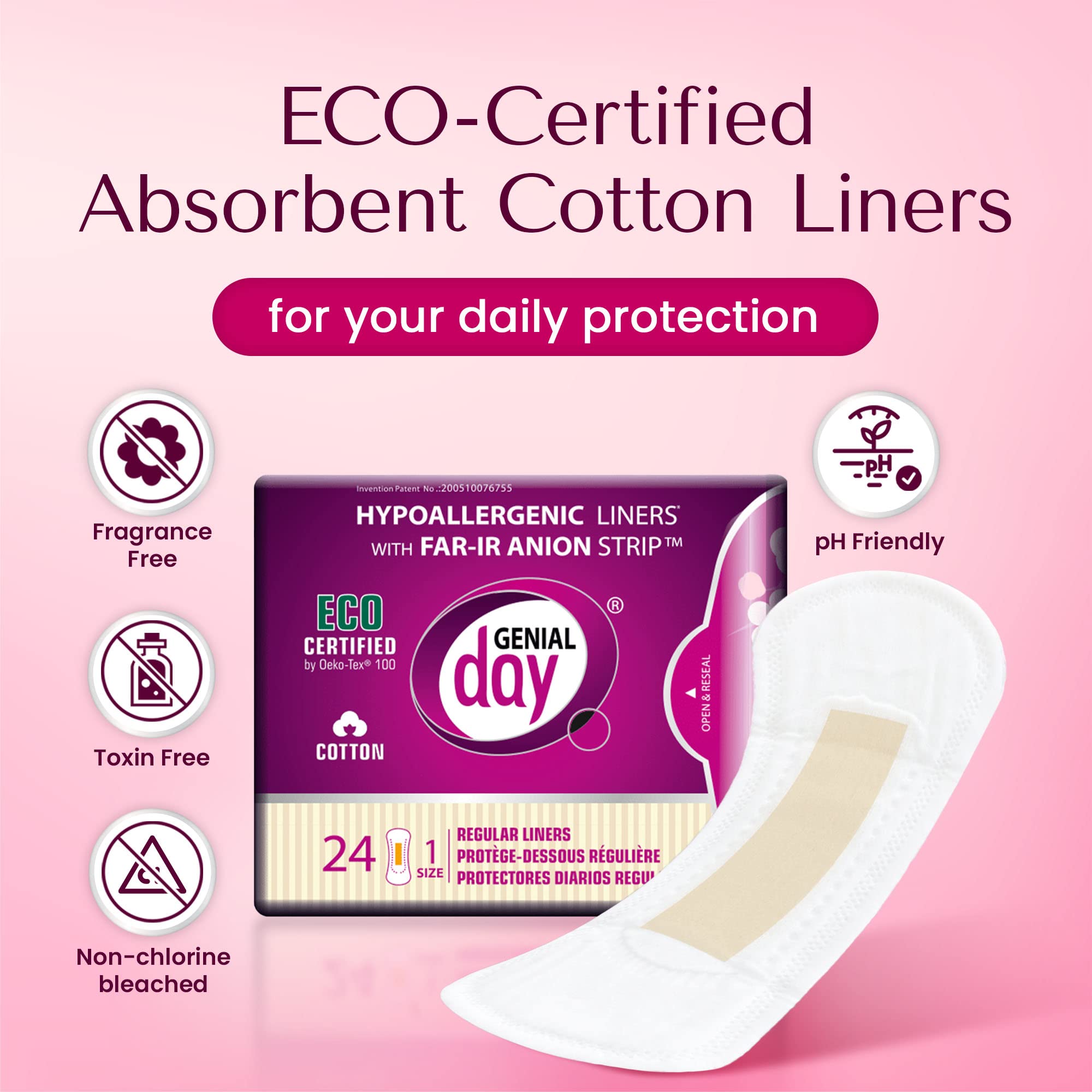 Genial Day regular-absorbency liner shown for comfortable daytime protection.