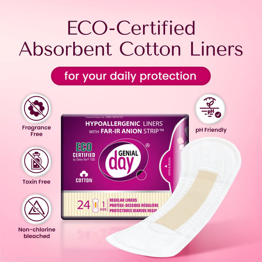 Genial Day regular-absorbency liner shown for comfortable daytime protection.