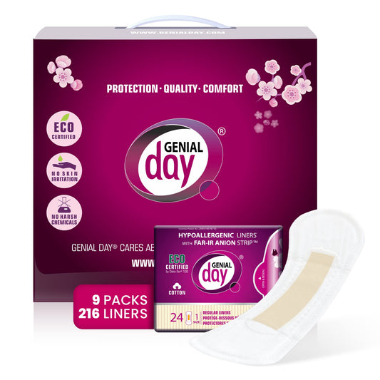Genial Day cotton panty liner for soft comfort and daily freshness.