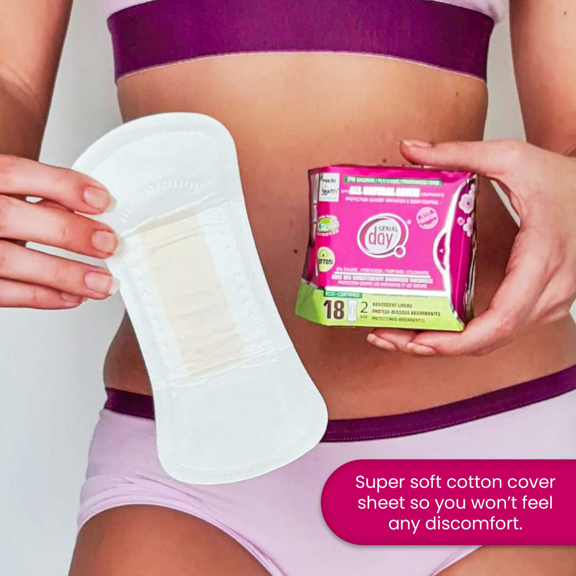 Genial Day vegan, non-toxic materials emphasize safe daily use for sensitive skin.