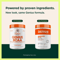 Genius Brand BCAA Powder scoop being used to mix pre-workout energy boost.