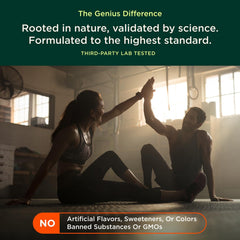 The Genius Brand Genius Hydrate no artificial colors bottle nearby highlights purity.
