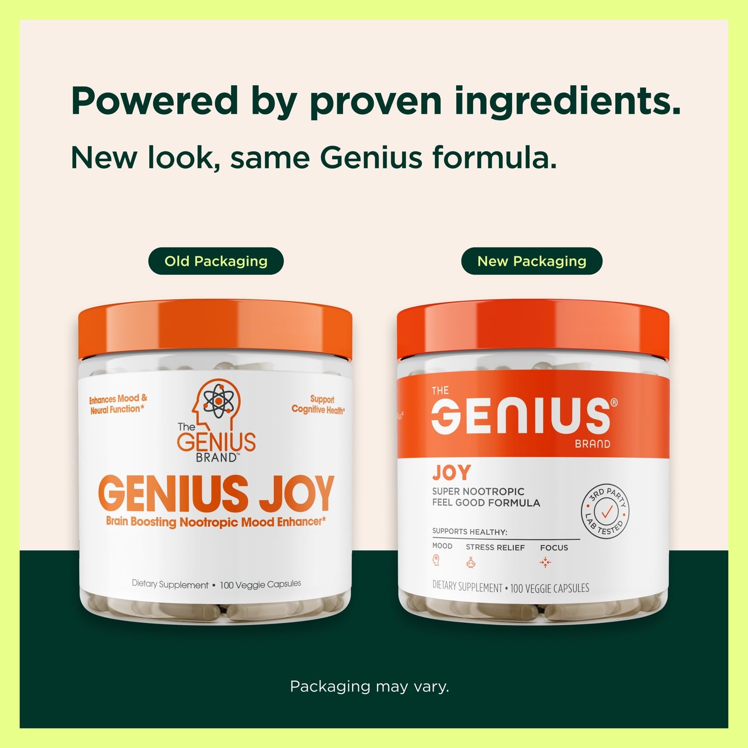 Genius Joy capsules close-up highlighting the capsules themselves.