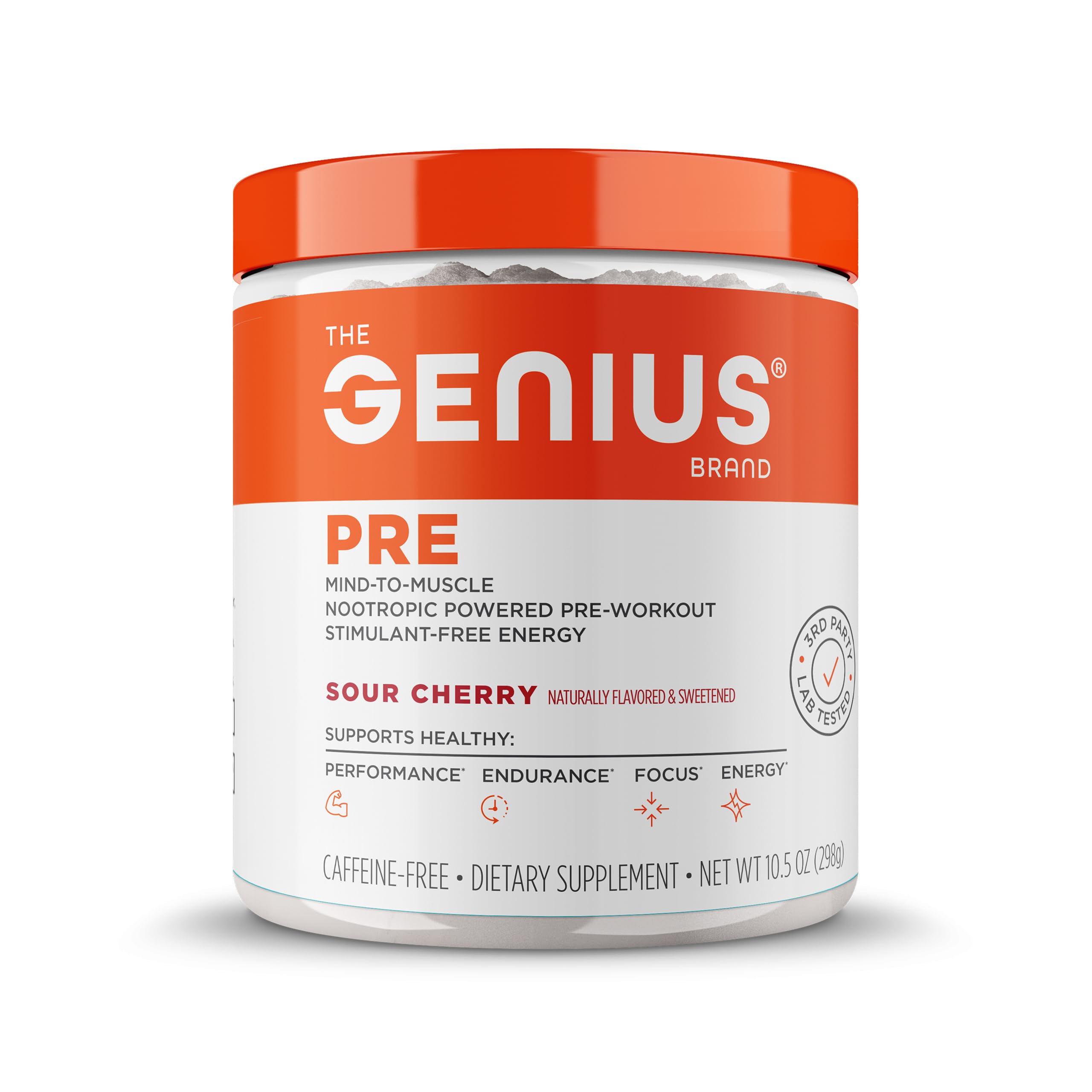 The Genius Brand Genius Pre bottle front for clean energy.