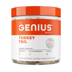 The Genius Brand Genius Turkey Tail capsules in bottle for daily immune support.