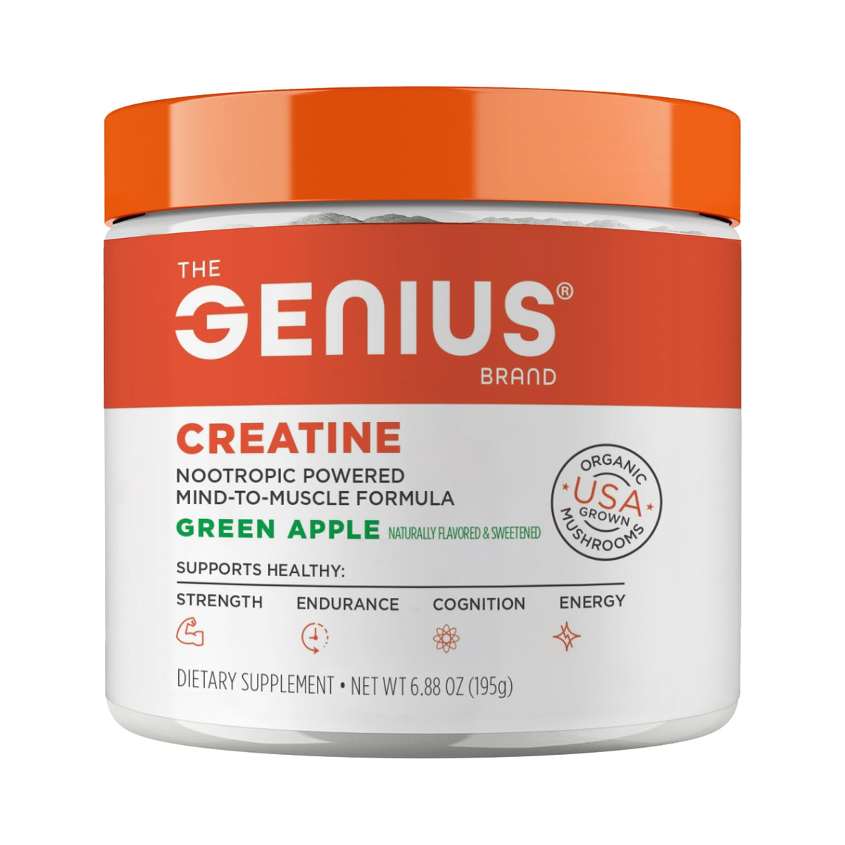 Genius Creatine Micronized green apple bottle supports post-workout recovery.