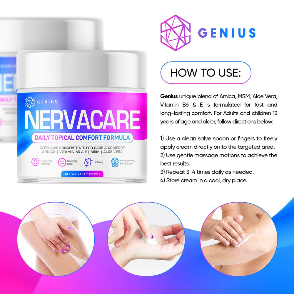 GENIUS CURE Nervacare non-greasy formula won’t stain clothing.