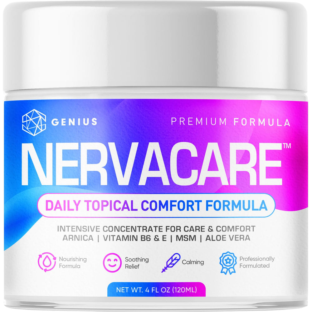 GENIUS CURE Nervacare tube front for quick, non-greasy absorption.