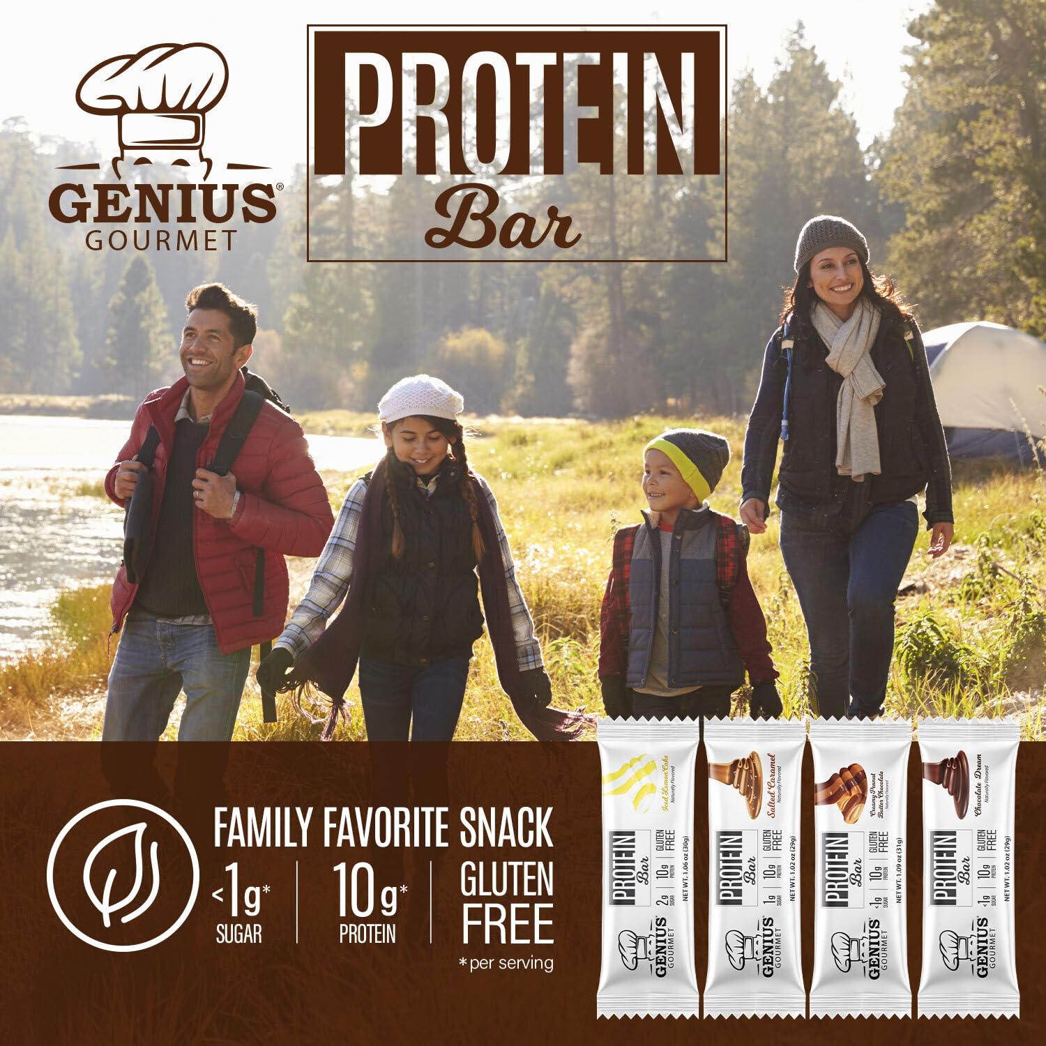 Genius Gourmet Chocolate Dream nutrition label shows low sugar and carbs.
