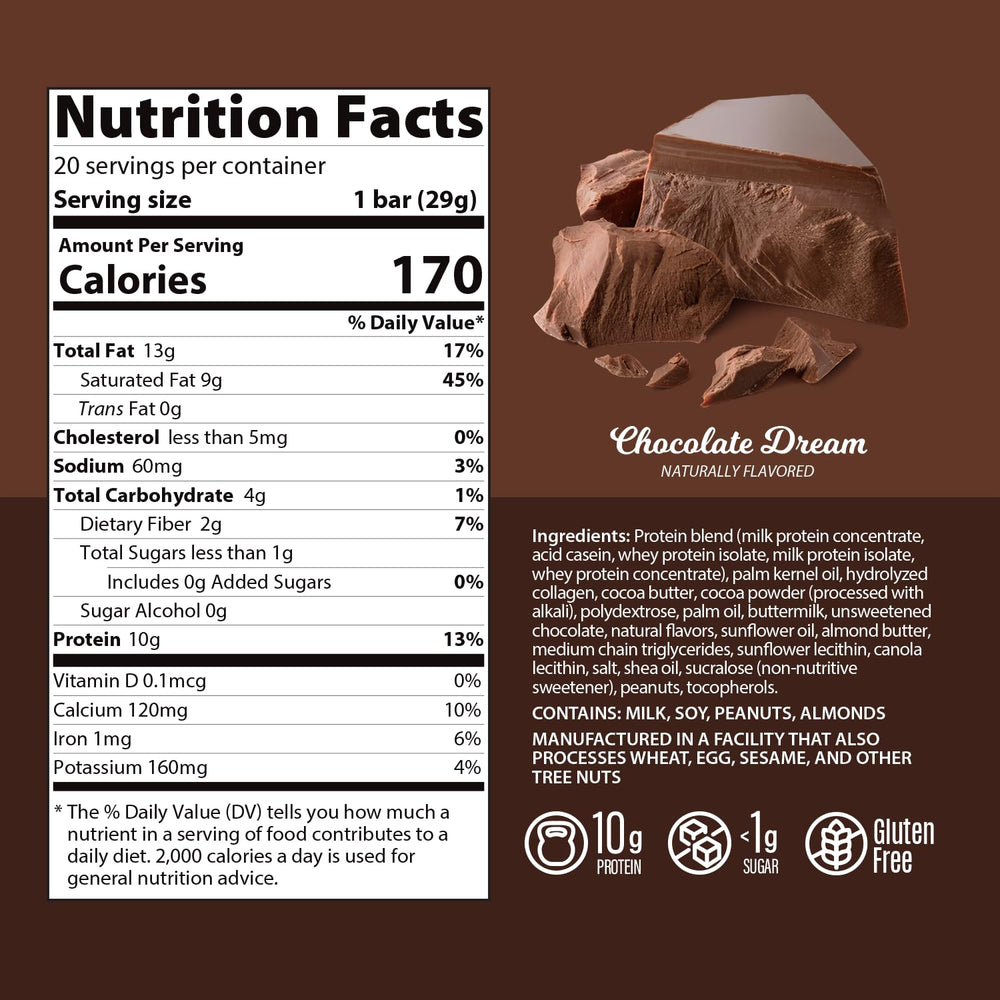Genius Gourmet Chocolate Dream bar close-up texture showing soft center.