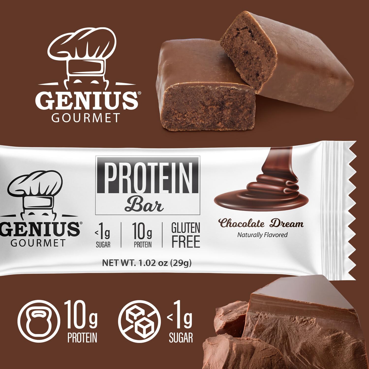 Genius Gourmet Chocolate Dream box for pantry or gym bag.