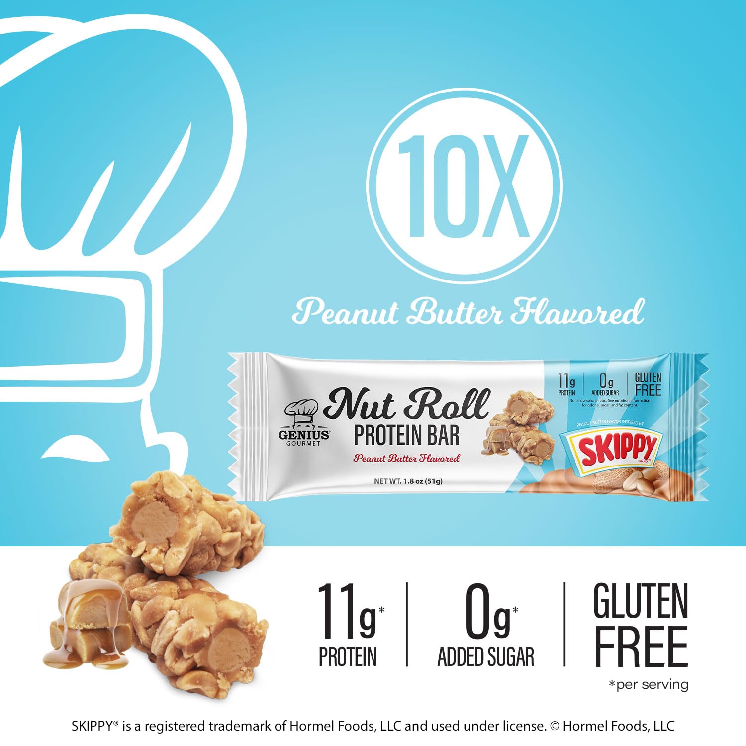Genius Gourmet SKIPPY bar delivers 11g of protein per serving for busy days.