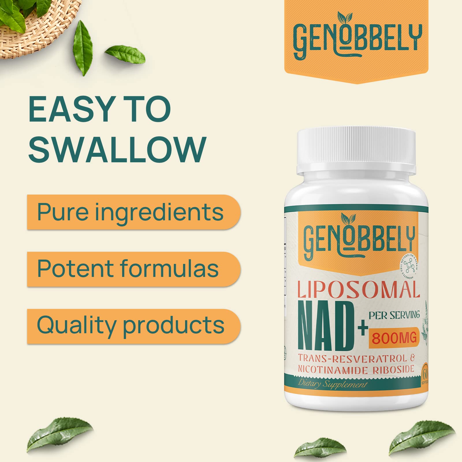 GENOBBELY daily-use packaging demonstrates convenient, consistent supplementation for wellness.