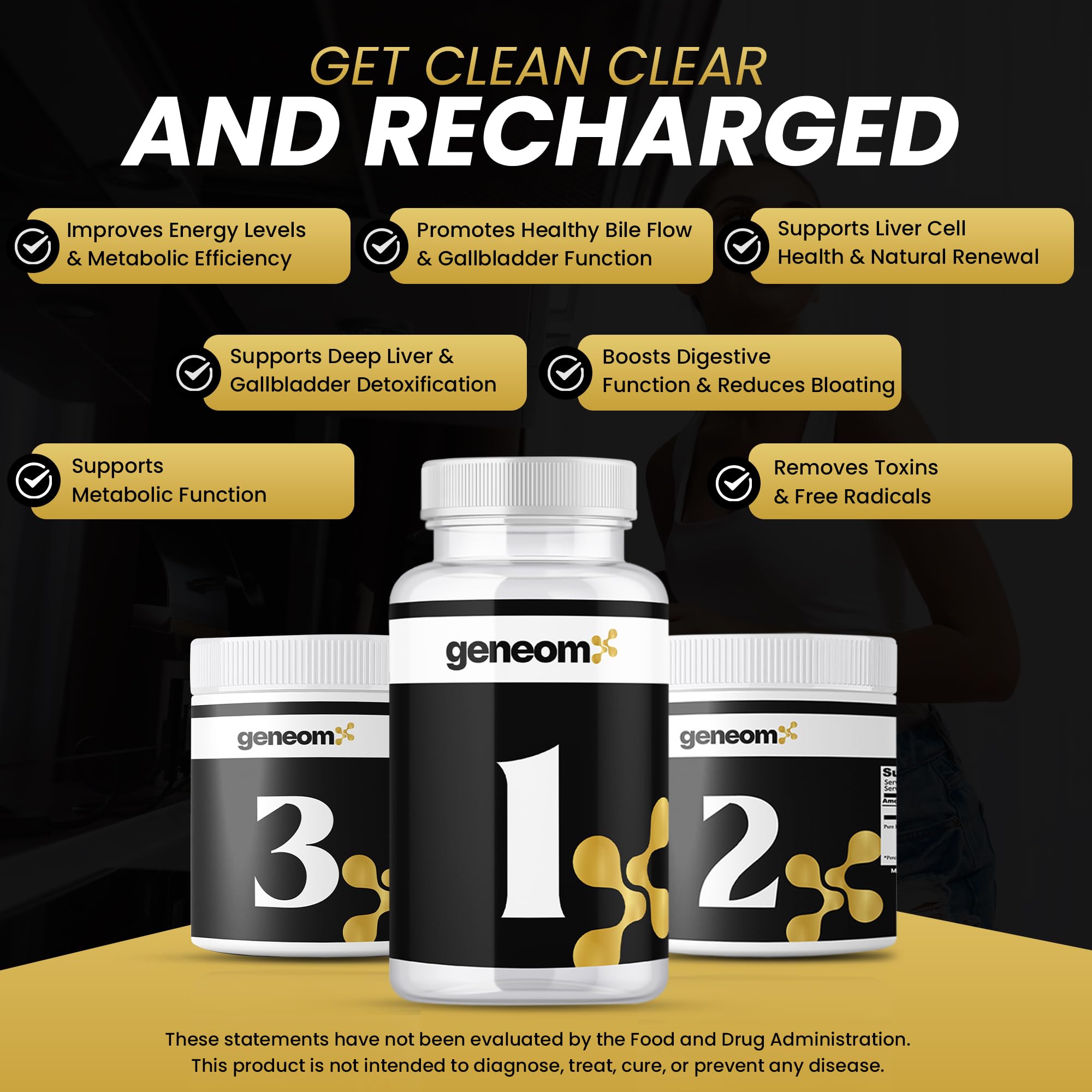 Geneomx lemon juice powder pack highlights natural detox and digestive comfort.