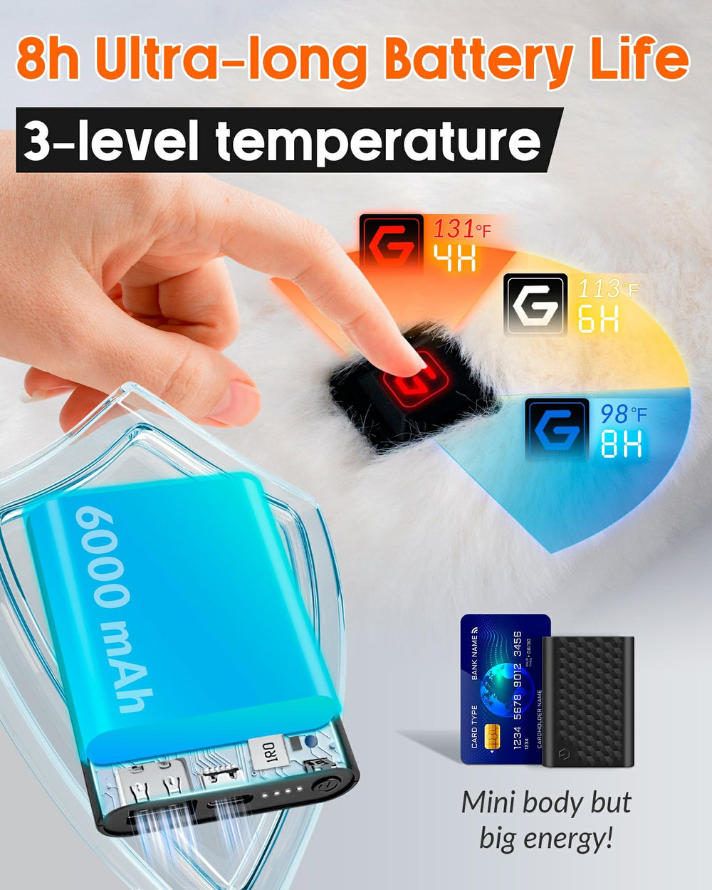 Genovega heated scarf reveals hidden 6000mAh battery for all-day warmth.