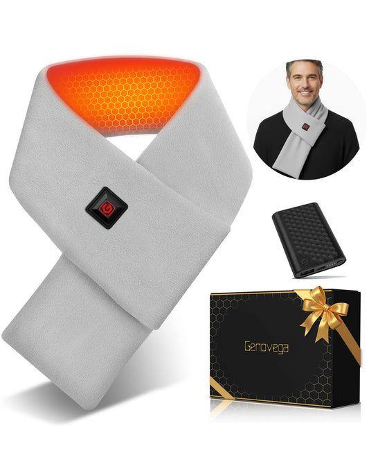 Genovega heated scarf grey front view highlights broad warmth for daily wear