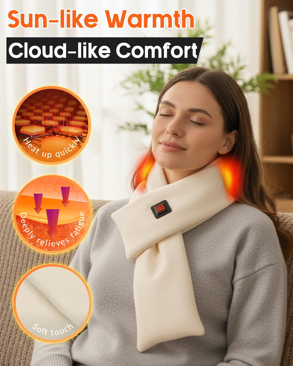 Genovega heated scarf grey side-worn demonstrates comfortable fit for outdoor use