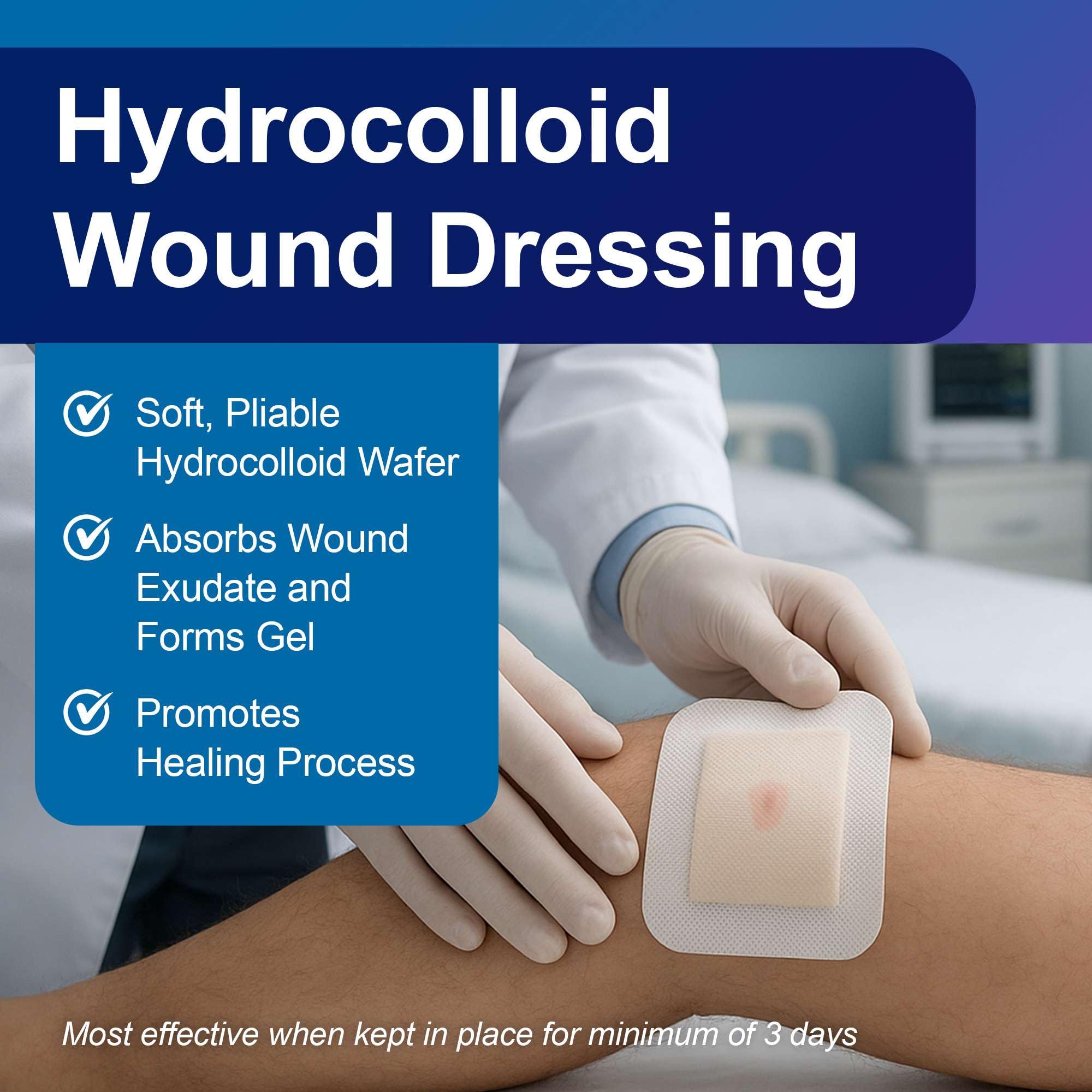 Close-up of Dermatell hydrocolloid wafer absorbing fluid and forming gel