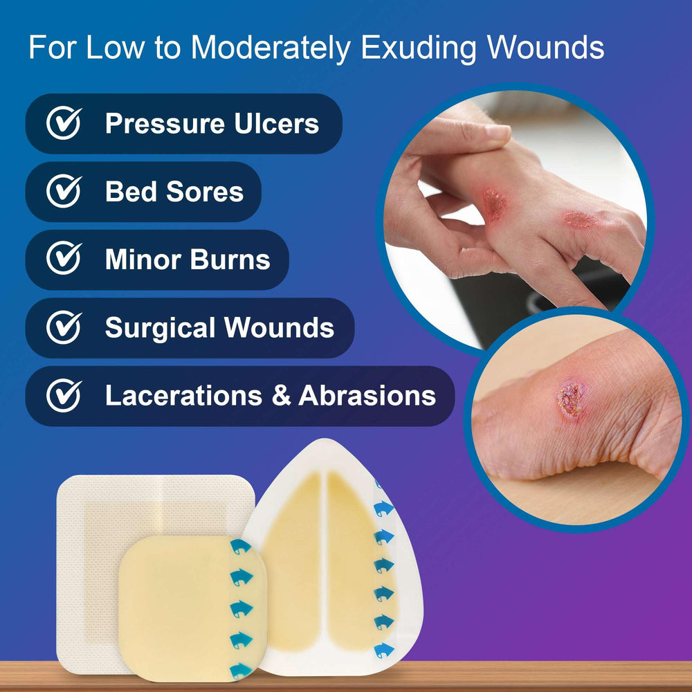 Assorted Dermatell sizes demonstrate 4x4, 6x6, and 6x7 options