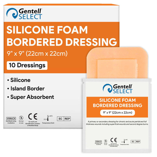 Gentell Select silicone foam dressed 9x9 showing gentle adhesion for sensitive skin