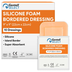 Gentell Select silicone foam dressed 9x9 showing gentle adhesion for sensitive skin