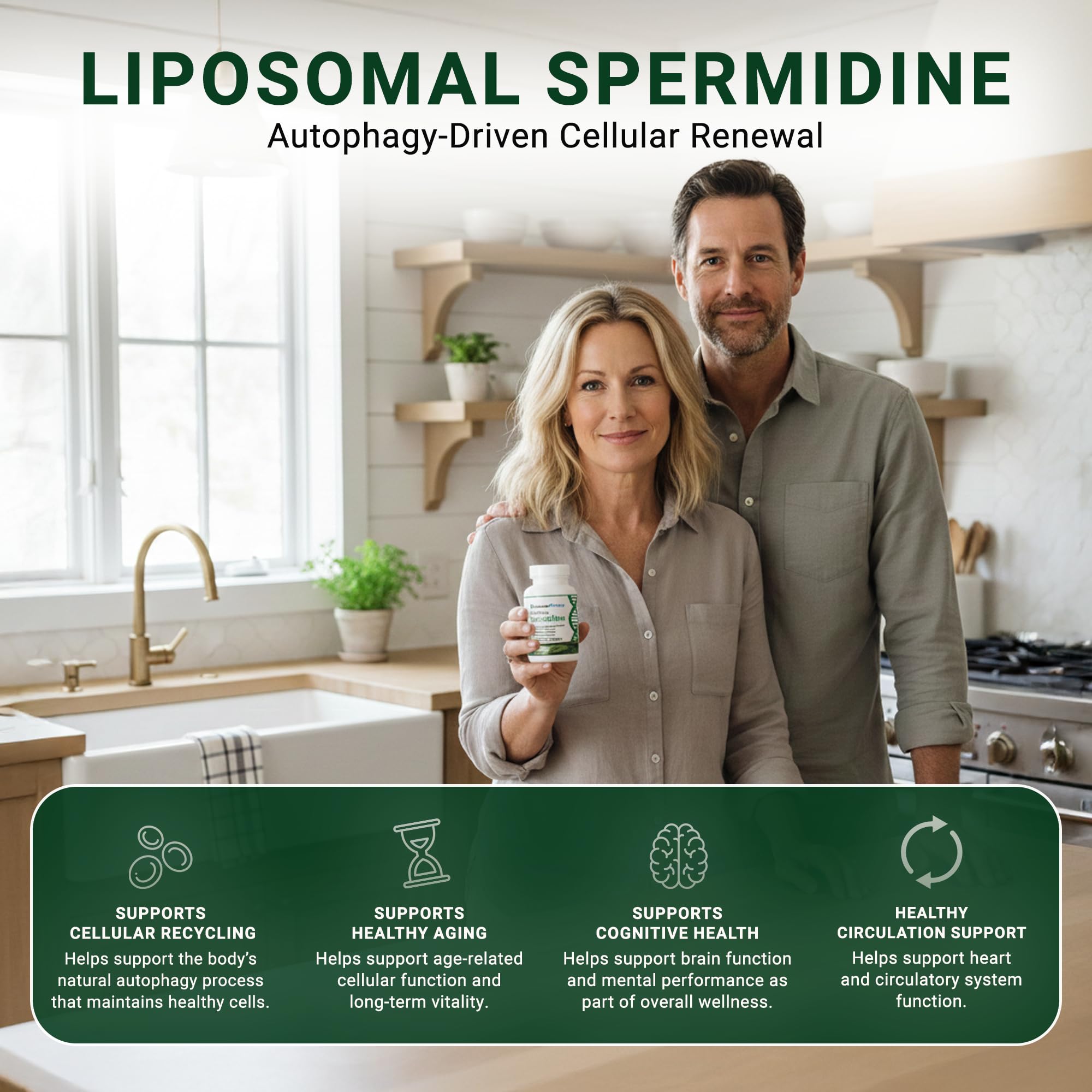 GenuinePurity liposomal spermidine bottle pour for easy daily use and dosing.