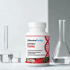 GenuinePurity Fisetin bottle with glass of water for daily intake