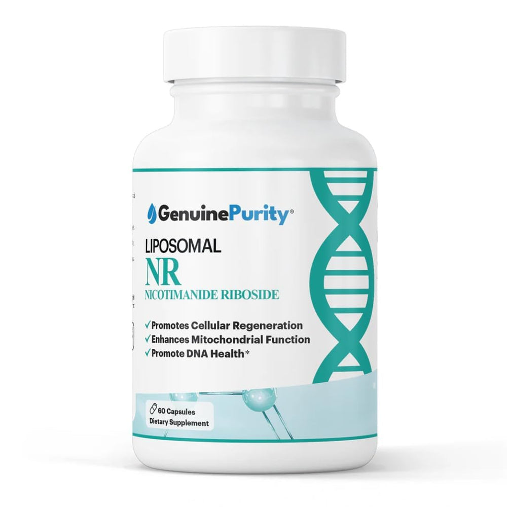 GenuinePurity liposomal NR bottle with clear label for reliable NAD support