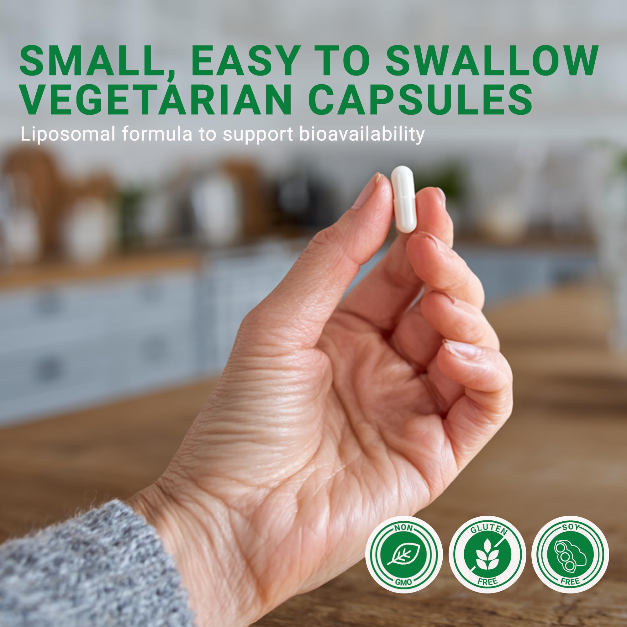 GenuinePurity Longevity+ packaging on a clean kitchen counter for daily wellness.