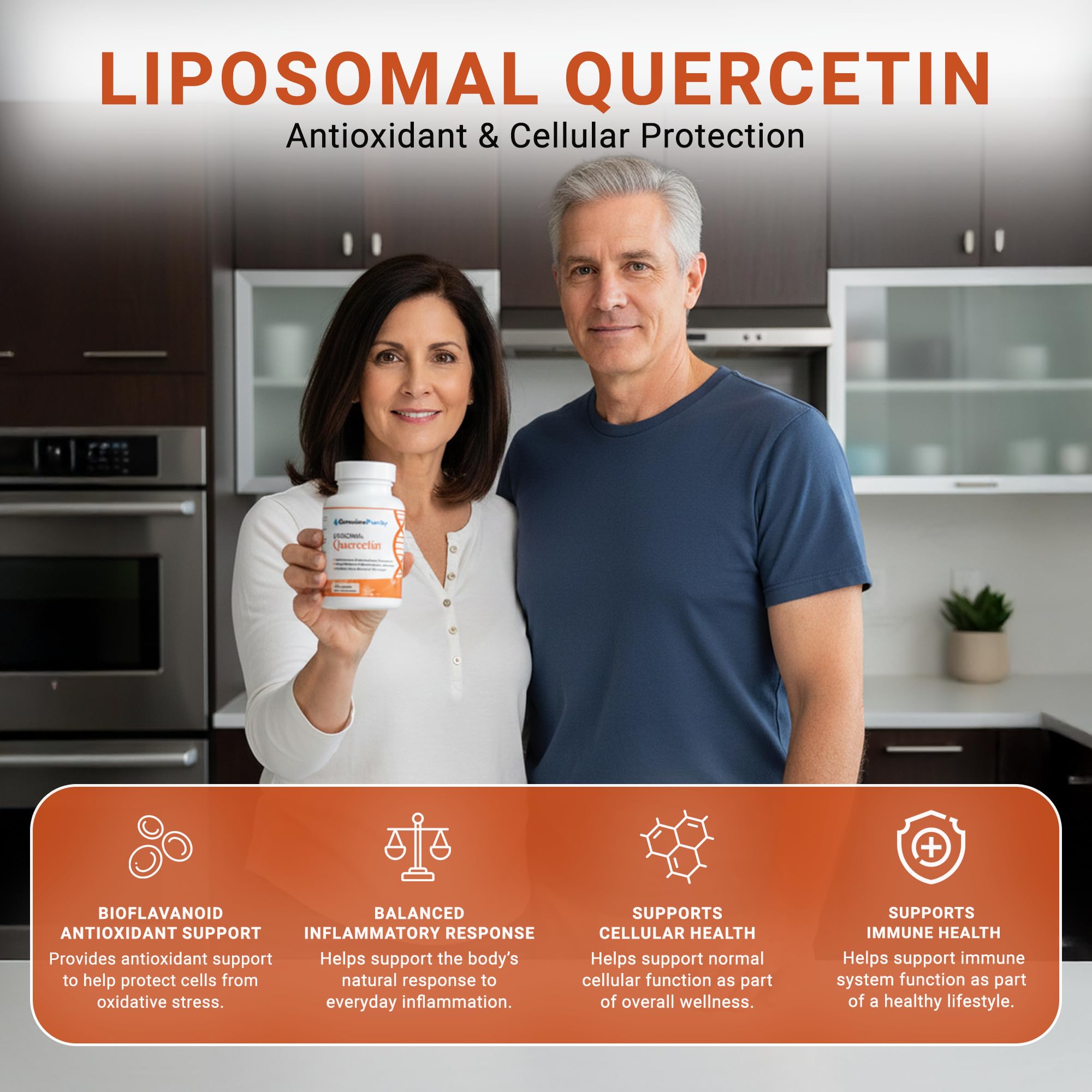 GenuinePurity quercetin capsules closeup emphasizes vegan capsules for easy swallowing.