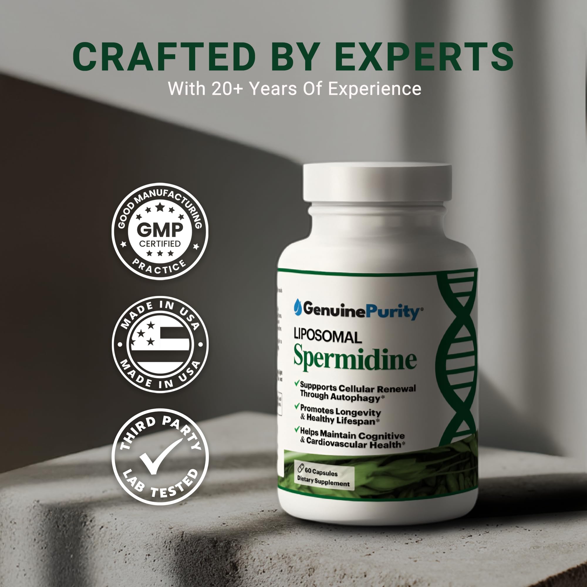 GenuinePurity USA-made packaging signals domestic production quality.