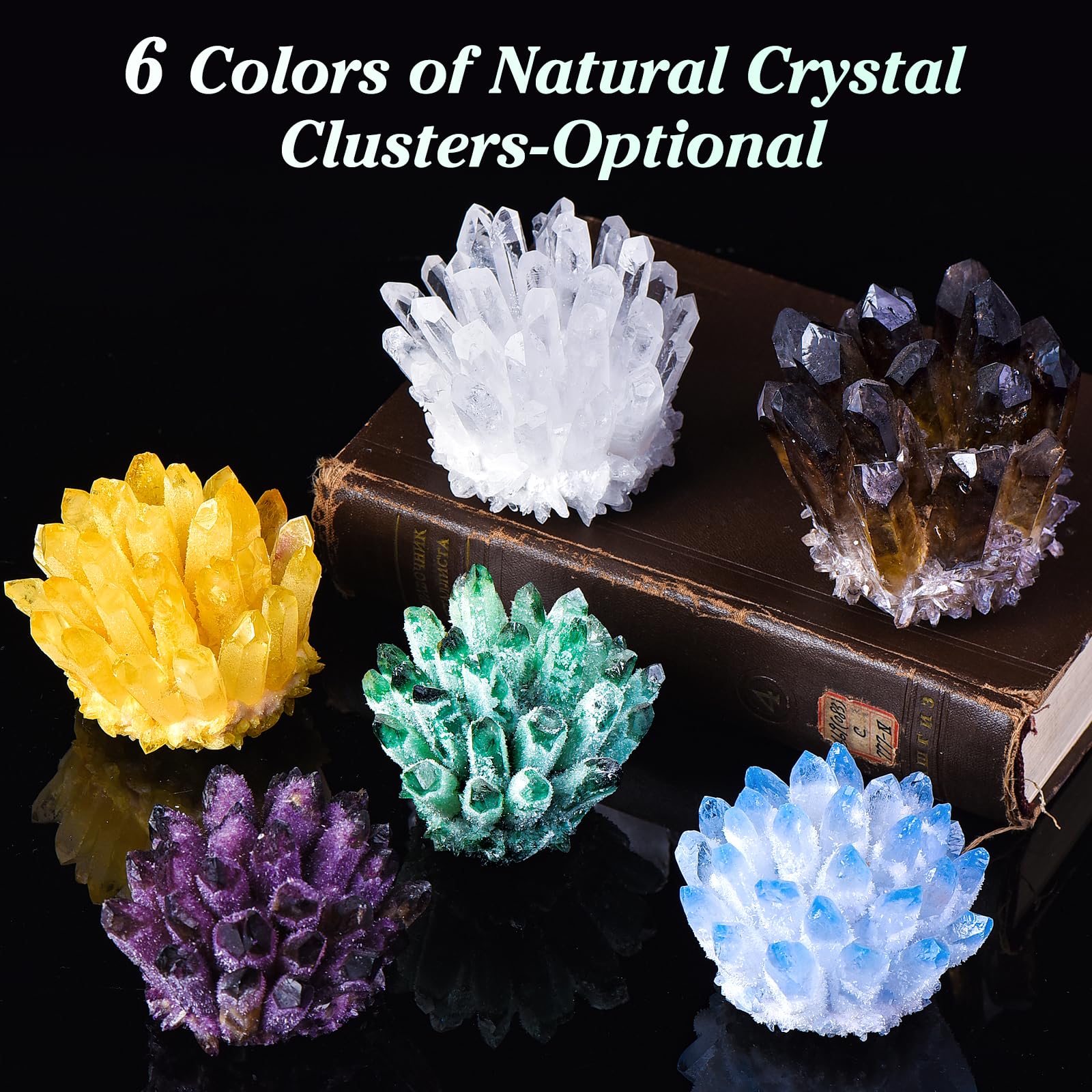 Geodora clear quartz crystal cluster green prism reflecting light beautifully.