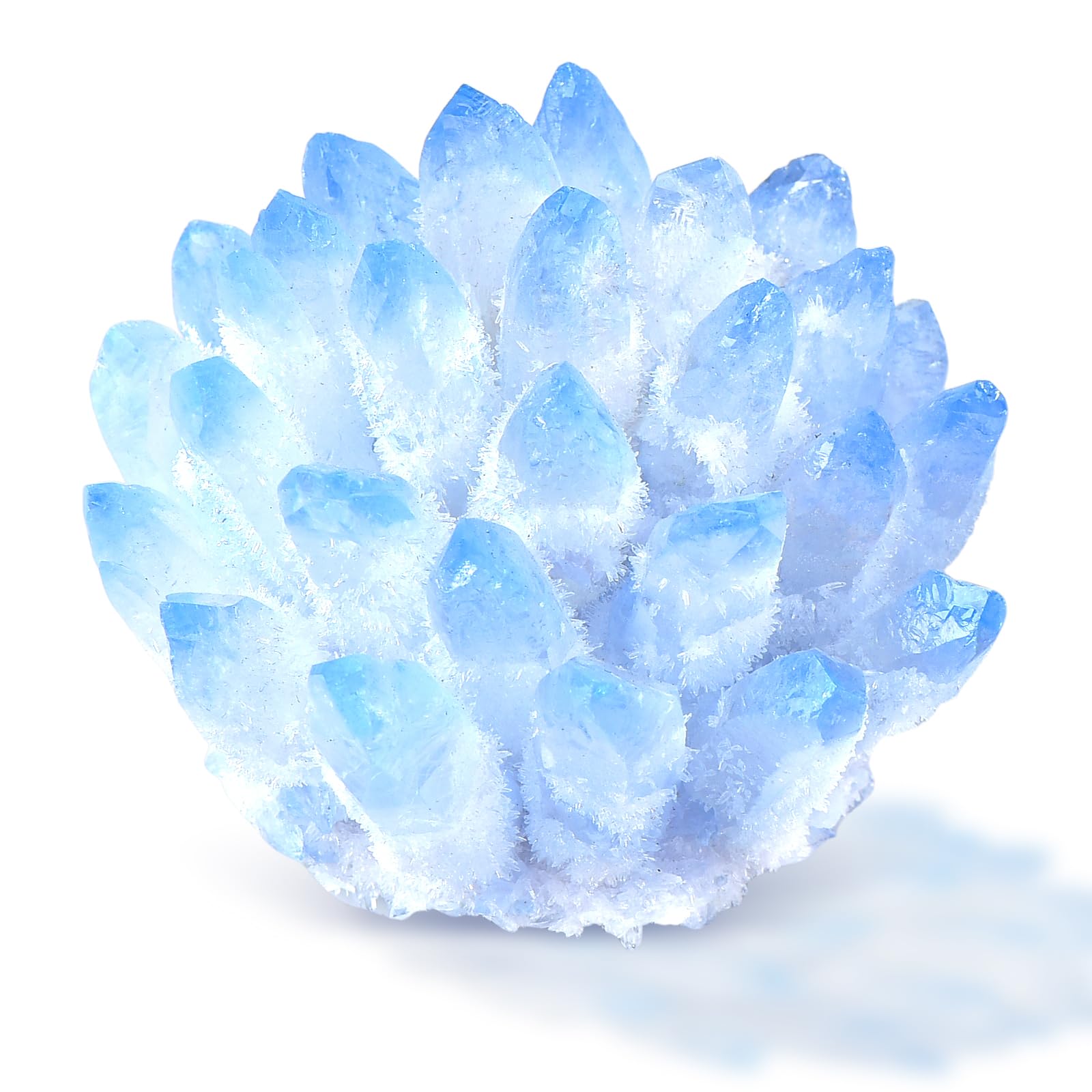Geodora natural crystal cluster with blue quartz hue calms bedrooms.