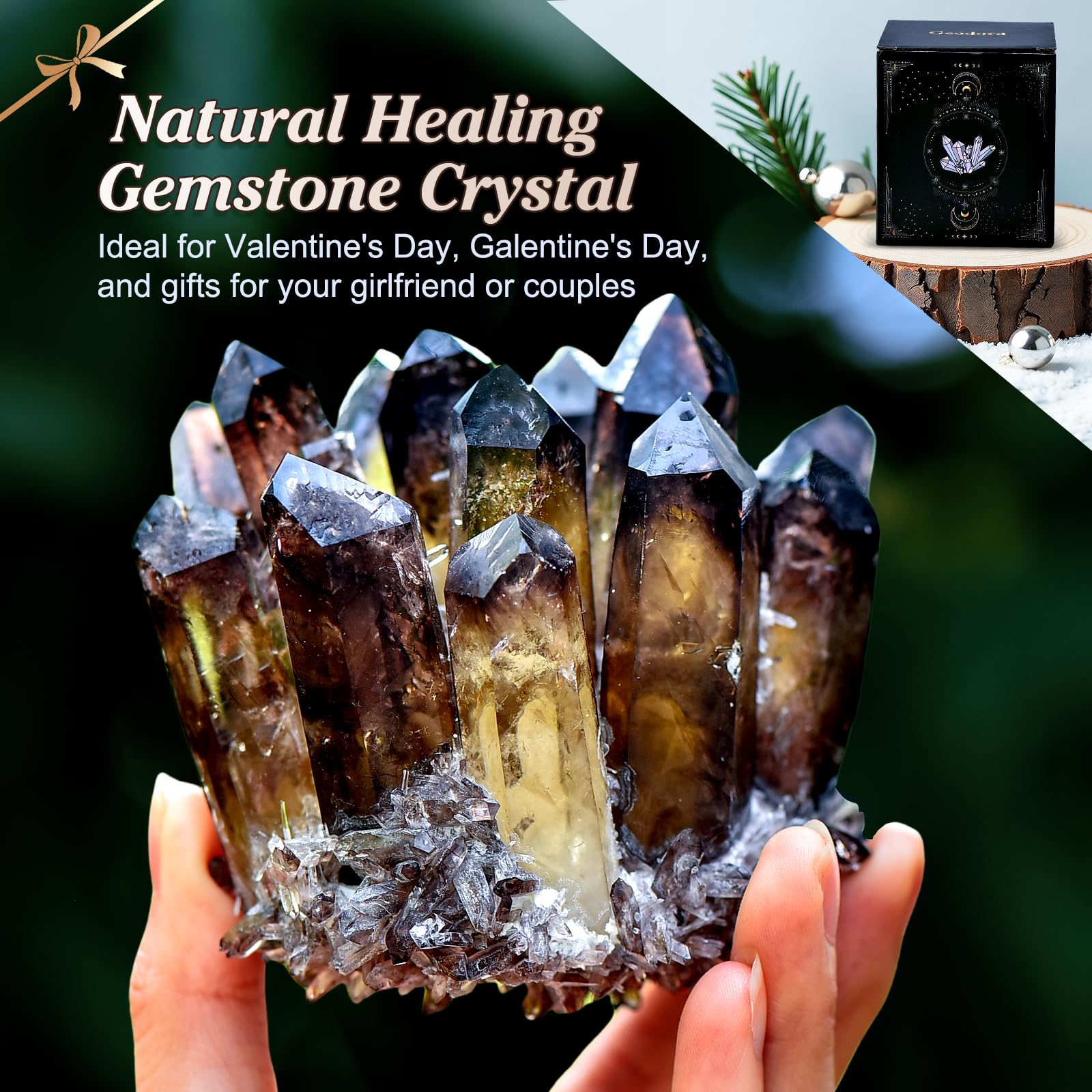 Geodora natural crystal cluster yellow prism brightens spaces with positive vibes.