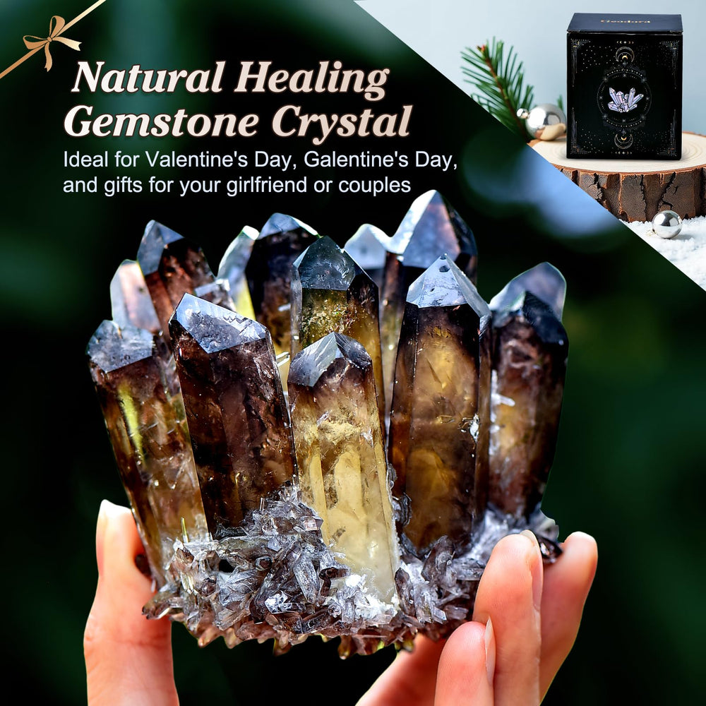 Geodora natural crystal cluster yellow prism brightens spaces with positive vibes.