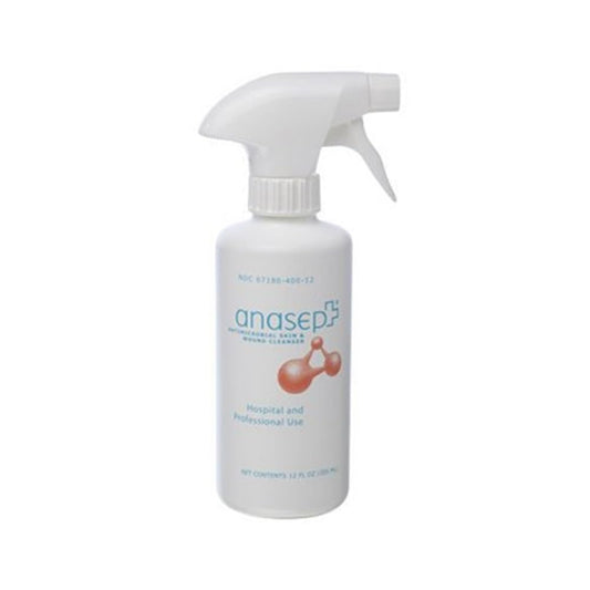 Geometal Anasept skin and wound spray bottle with finger sprayer for cleansing and burn relief.