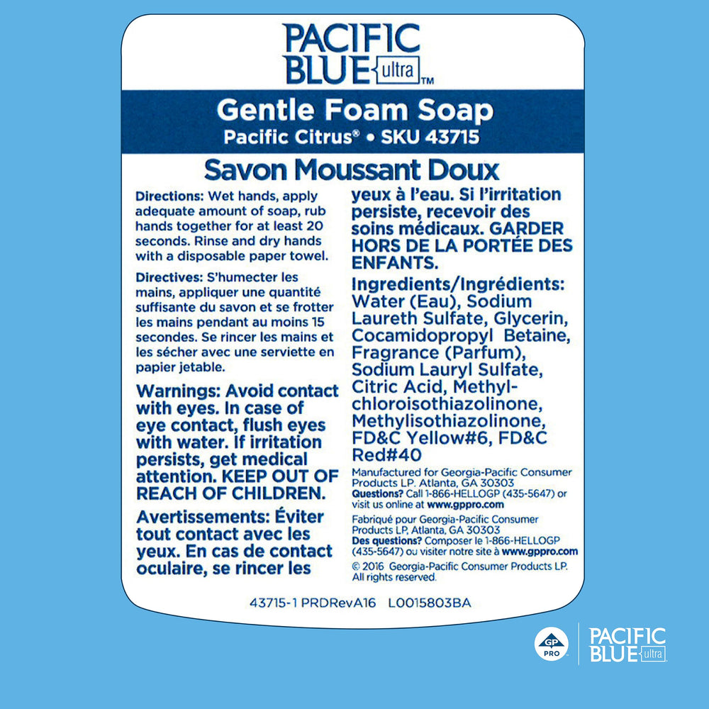 Georgia-Pacific Pacific Blue Ultra Green Seal label signals certified safety and responsibility.