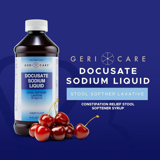 GeriCare cherry-flavored measuring spoon showing easy daily dosing.