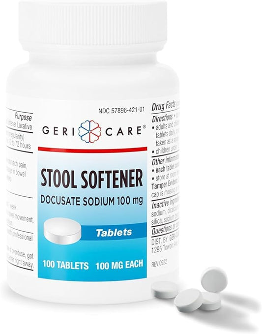 GeriCare Docusate Sodium tablets for daily use with easy swallowing.