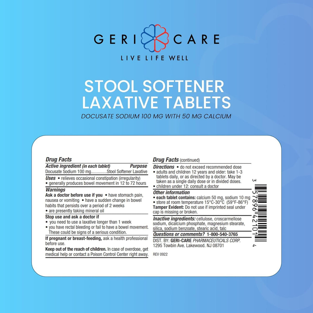 GeriCare tablets demonstrate gentle stool softening for comfortable movements.