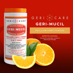 GeriCare Geri-Mucil gluten-free label highlighting dietary compatibility.