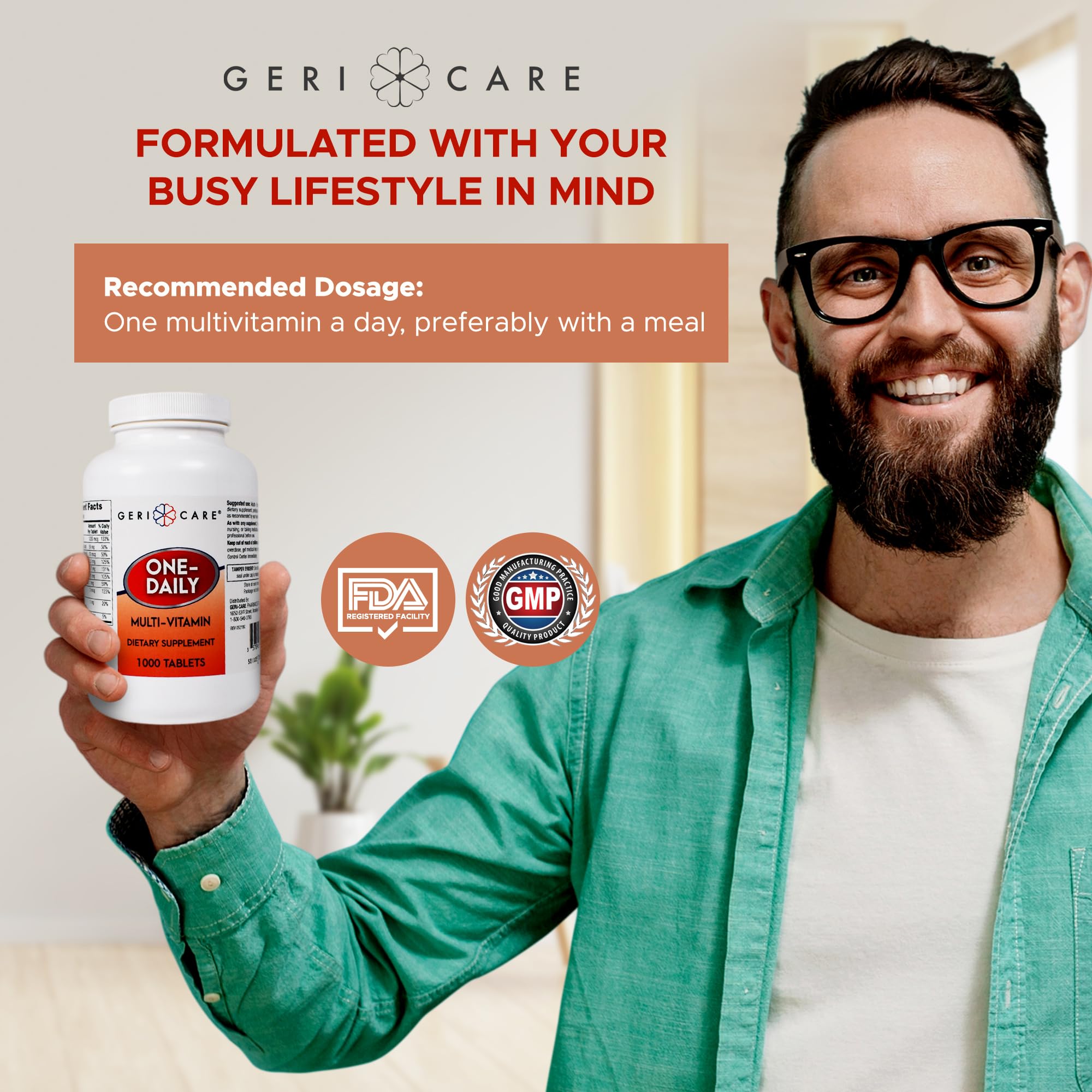 GeriCare One-Daily tablet highlighting potential energy support