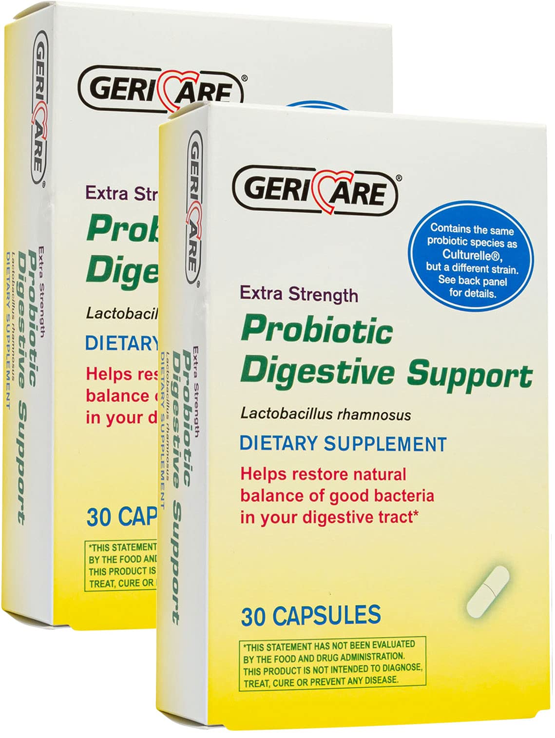 GeriCare Probiotic Digestive Support bottle front promotes daily gut balance