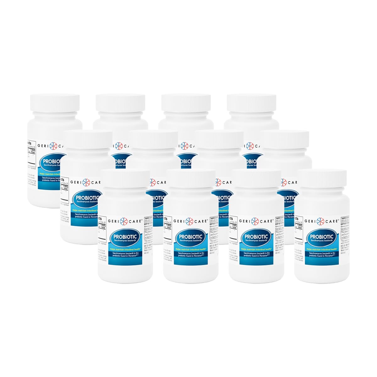 GeriCare S. Boulardii bottle close-up supports gut balance.