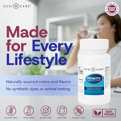 GeriCare S. boulardii capsules closeup on white suggests simple, routine supplementation.