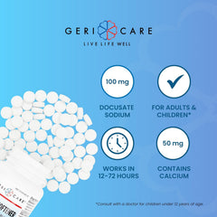 GeriCare stool softener is gentle on the stomach for sensitive users.