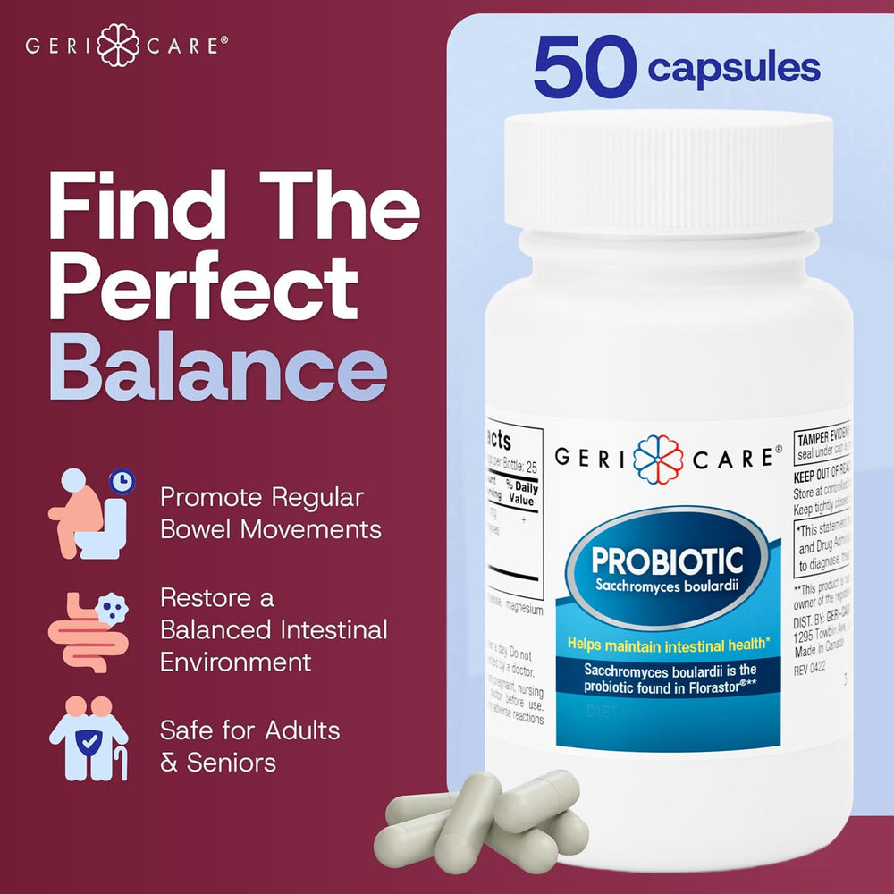 GeriCare Ultimate Probiotic label view shows lactose- and gluten-free formula.