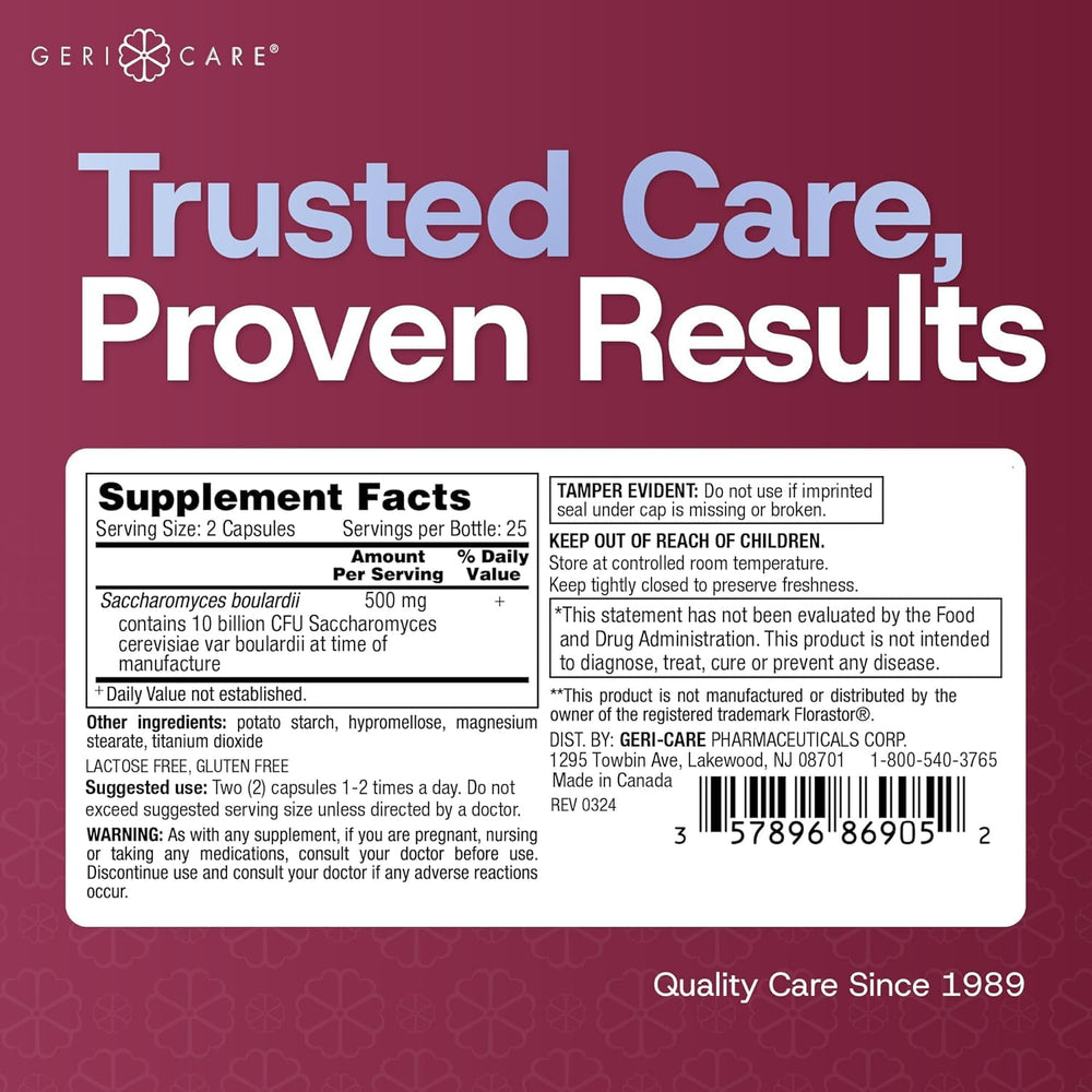 GeriCare Ultimate Probiotic capsules closeup highlighting easy-to-swallow daily use.