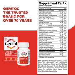 Geritol bottle-with-glass in routine setting for daily intake.